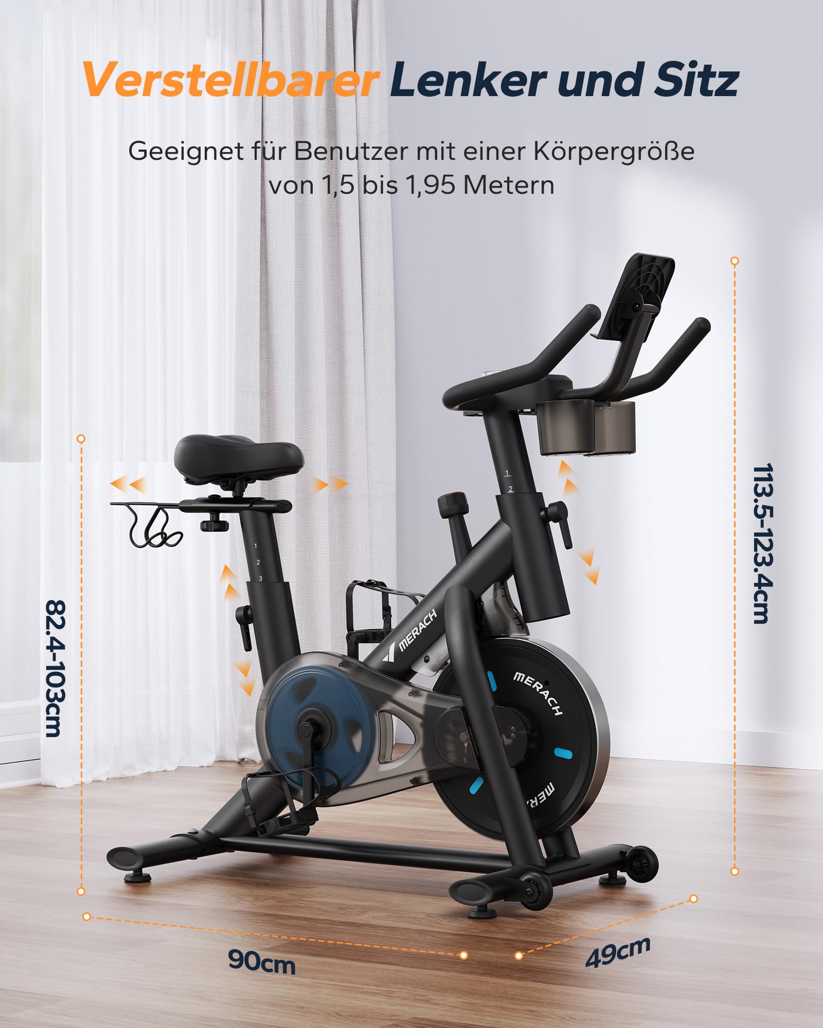 MERACH Heimtrainer Fahrrad mit Magnetischem Widerstand, Leises Bremsbelag/Hometrainer Fahrrad mit Verbessertem LCD-Monitor, Indoor Cycling Bike mit Hantelrack, Tablet-Halter, Eigener App, Bis 136KG