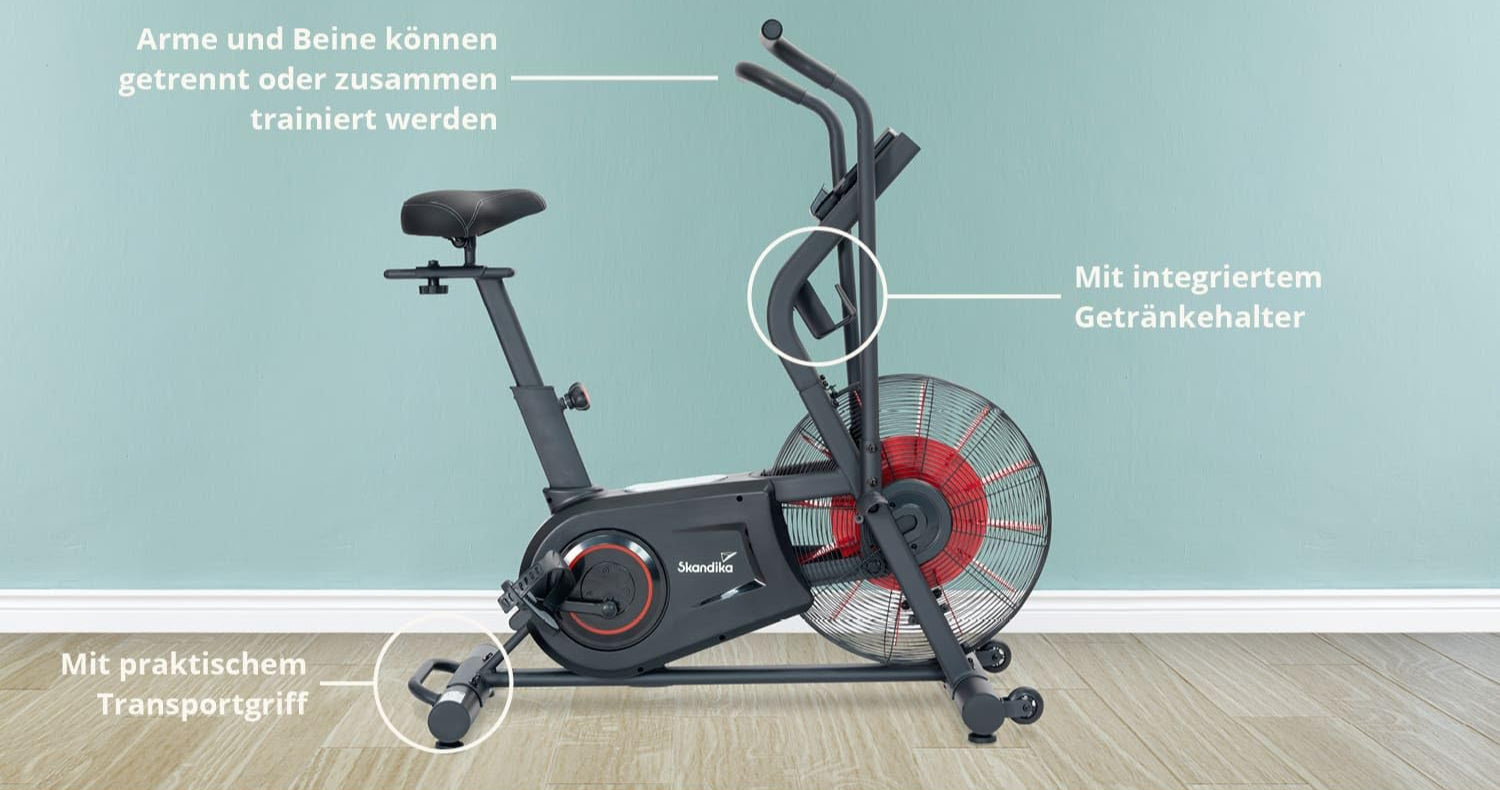 Skandika Airbike Cykling Air | Heimtrainer mit Luftwiderstand, Ganzkörper-Workout für Zuhause, 7 Trainingsprogramme inklusive manuellem Intervalltraining, HIIT, bis 135 kg, bis 200 cm | Spinning Bike