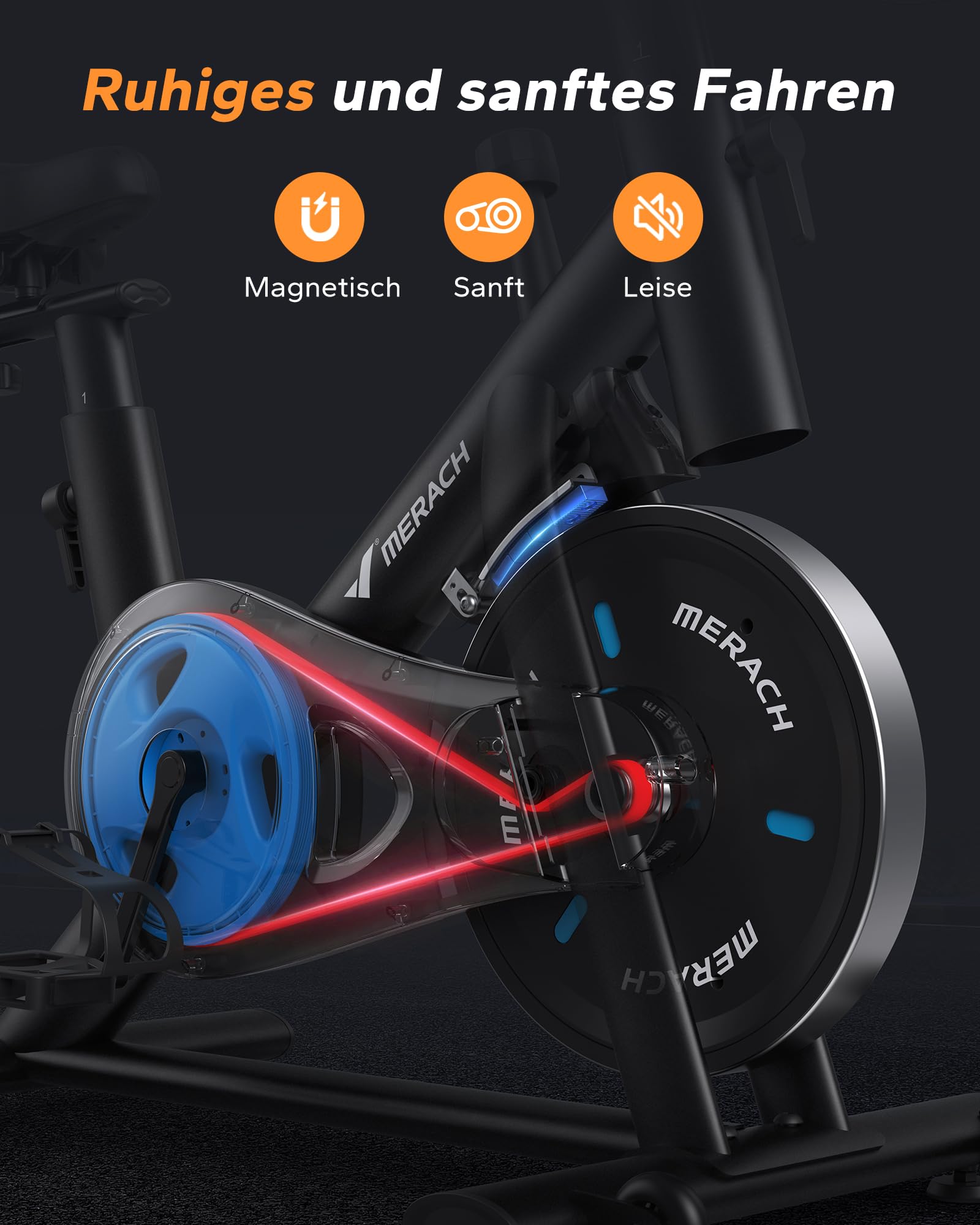 MERACH Heimtrainer Fahrrad mit Magnetischem Widerstand, Leises Bremsbelag/Hometrainer Fahrrad mit Verbessertem LCD-Monitor, Indoor Cycling Bike mit Hantelrack, Tablet-Halter, Eigener App, Bis 136KG