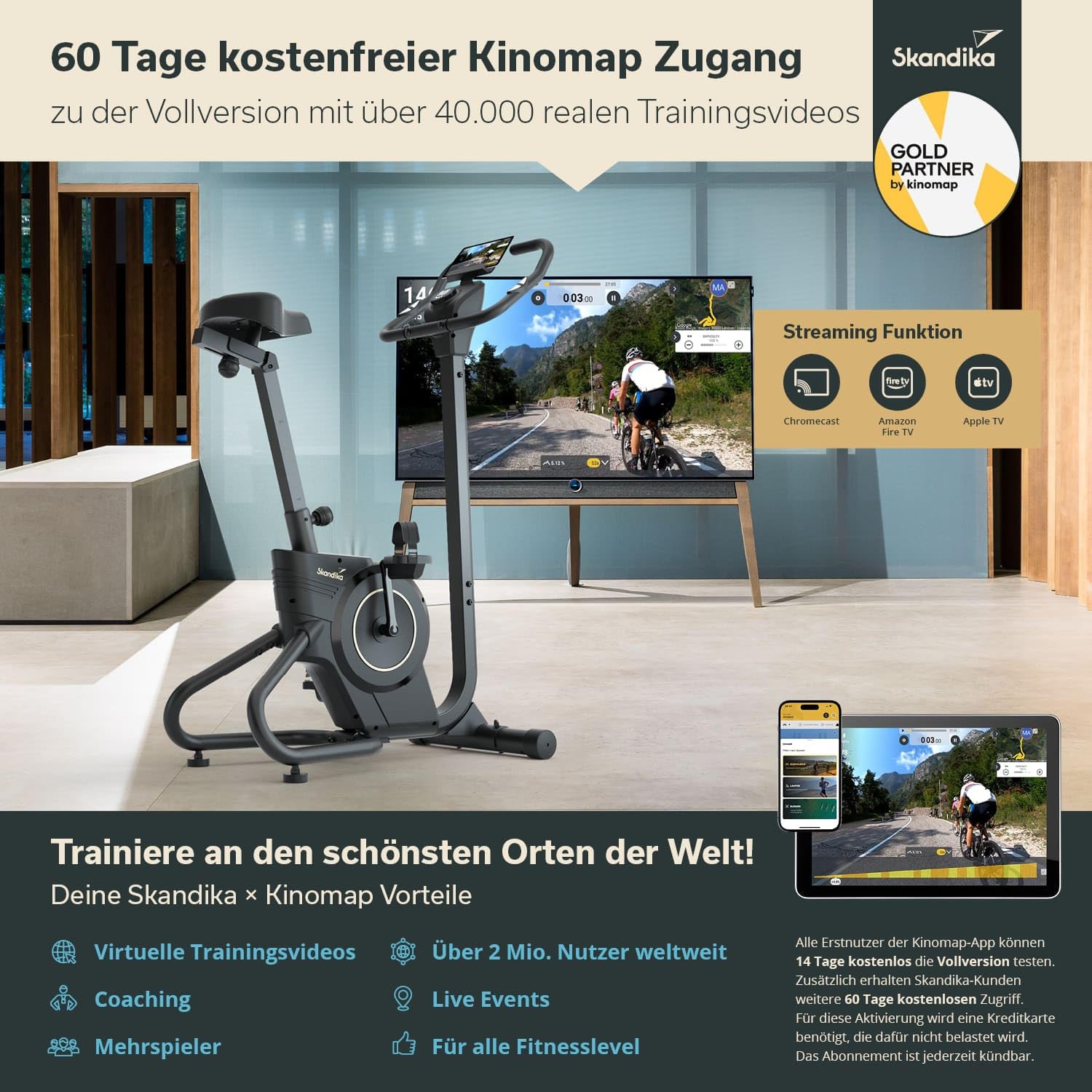 Skandika Heimtrainer Fahrrad Cykling P6-H | Trainingsrad für zuhause, 32 Widerstandsstufen, Handpulssensoren, Bluetooth, Hometrainer Ergometer, Trimmrad, Indoor Bike für Cardio, Sport und Fitness